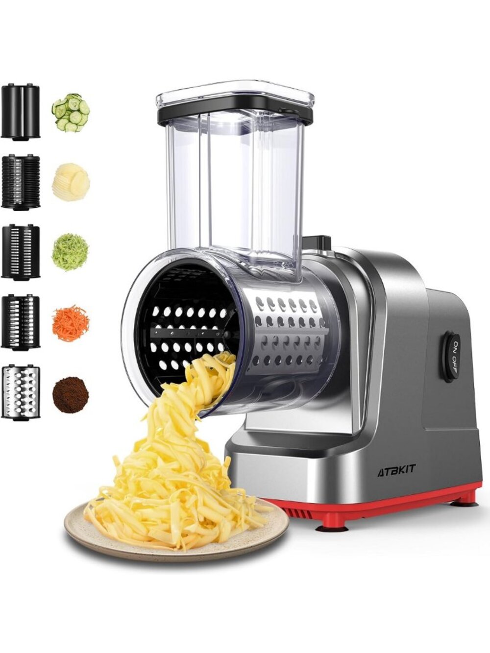 Electric Cheese Grater & Salad Maker - 5 Blades, 250W Slicer for Fruits